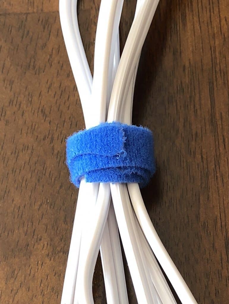 Velcro used to hold cords securely